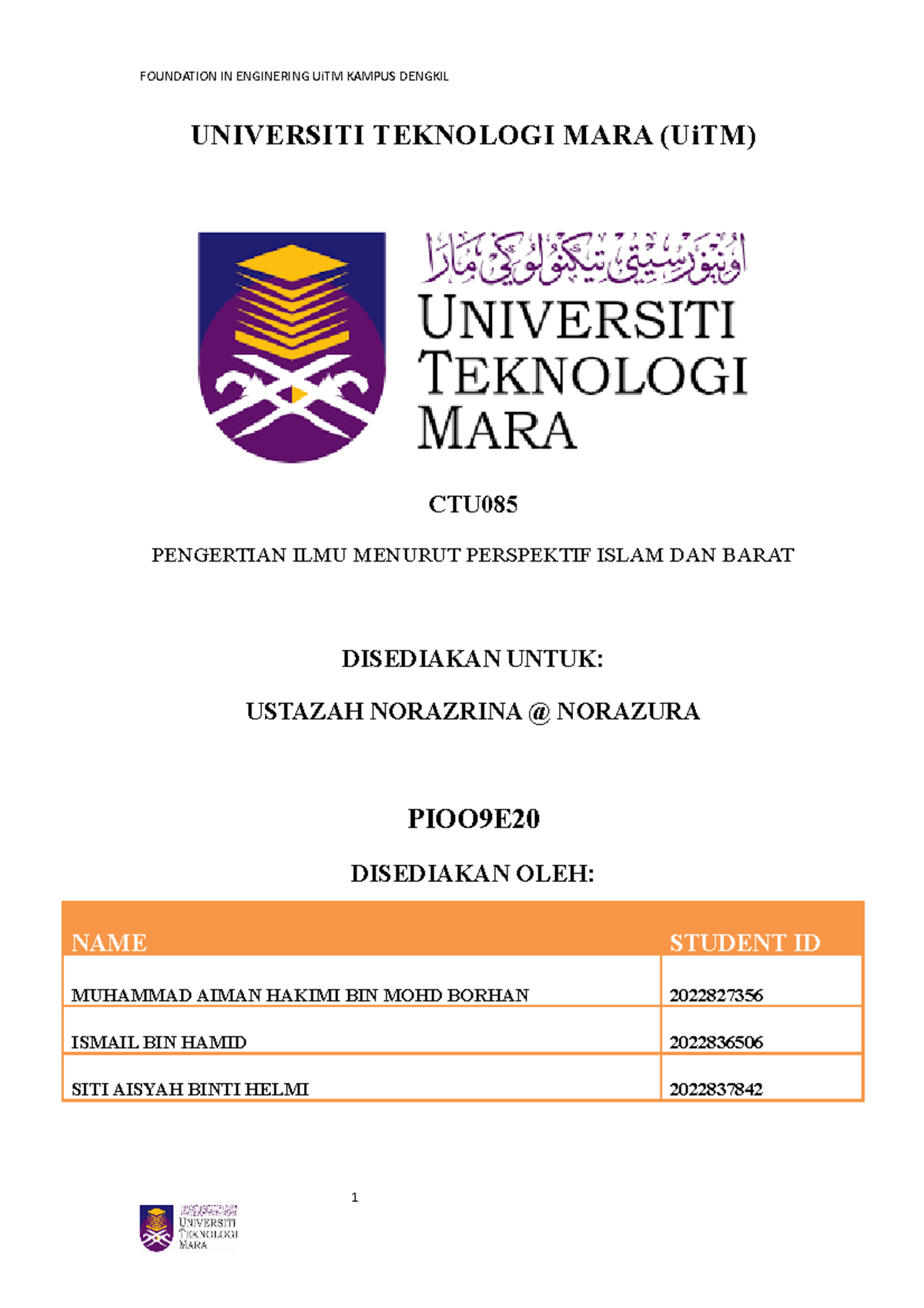 Ctu Assigement 2022 Assalamualaikum Semoga Memberi Manfaat Dan