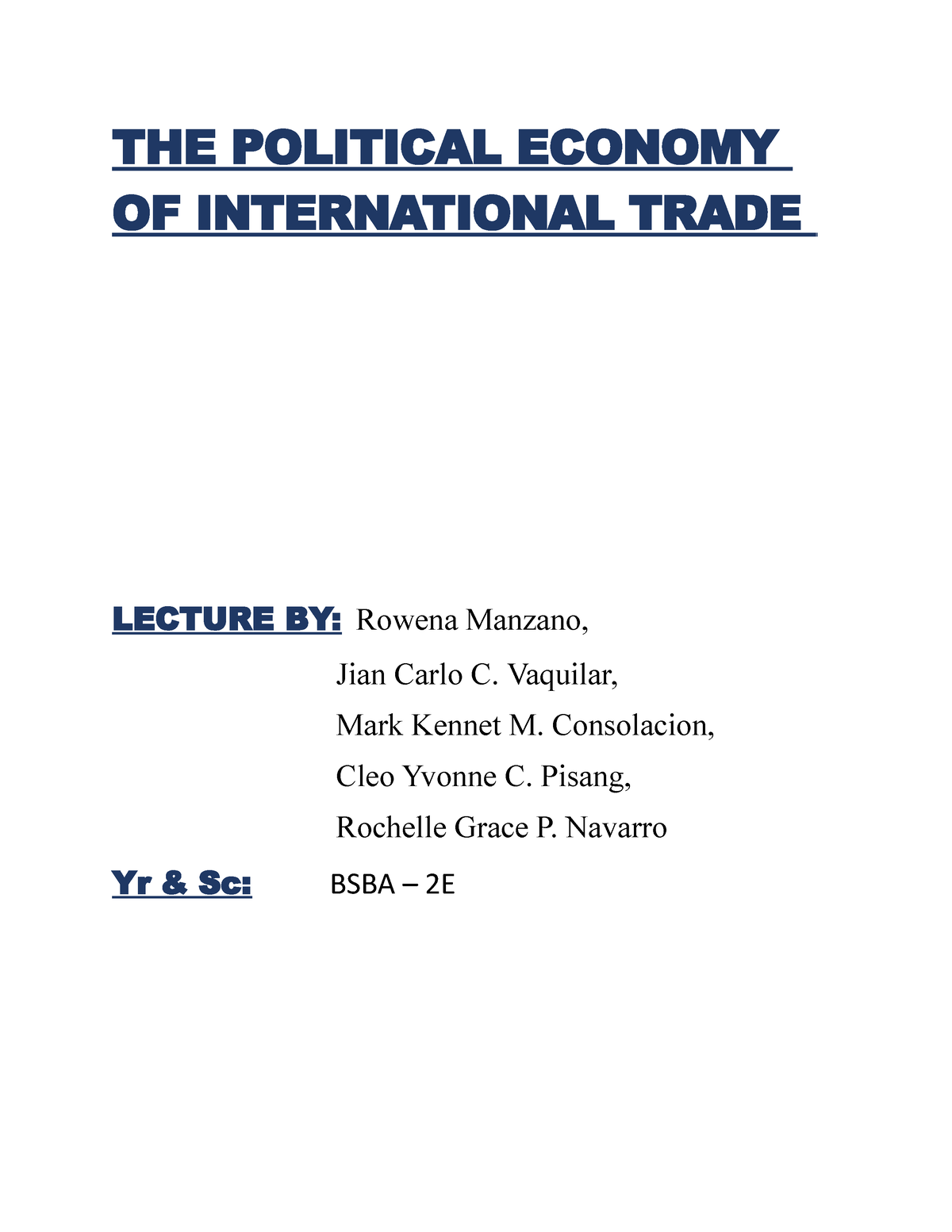 political economy of international trade essay