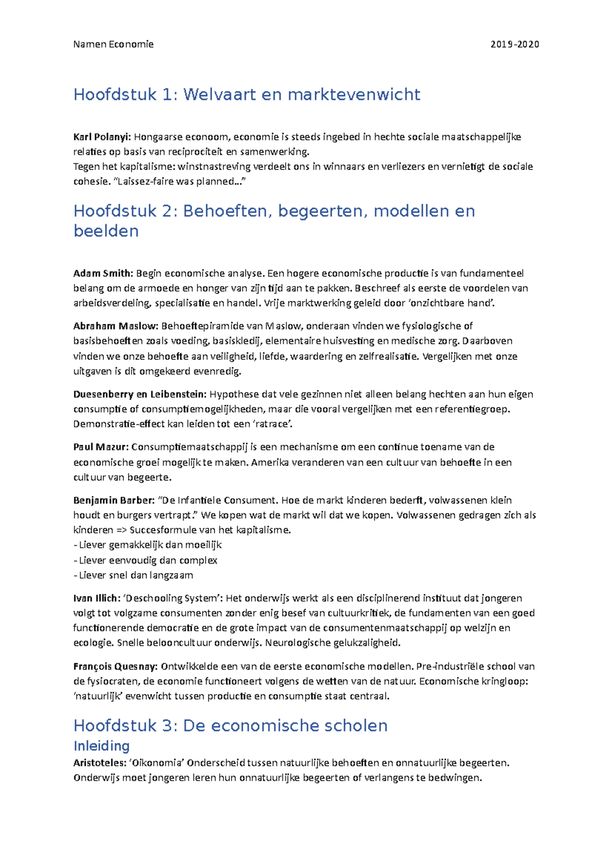 Namen Economie 2019-2020 - Hoofdstuk 1: Welvaart En Marktevenwicht Karl ...