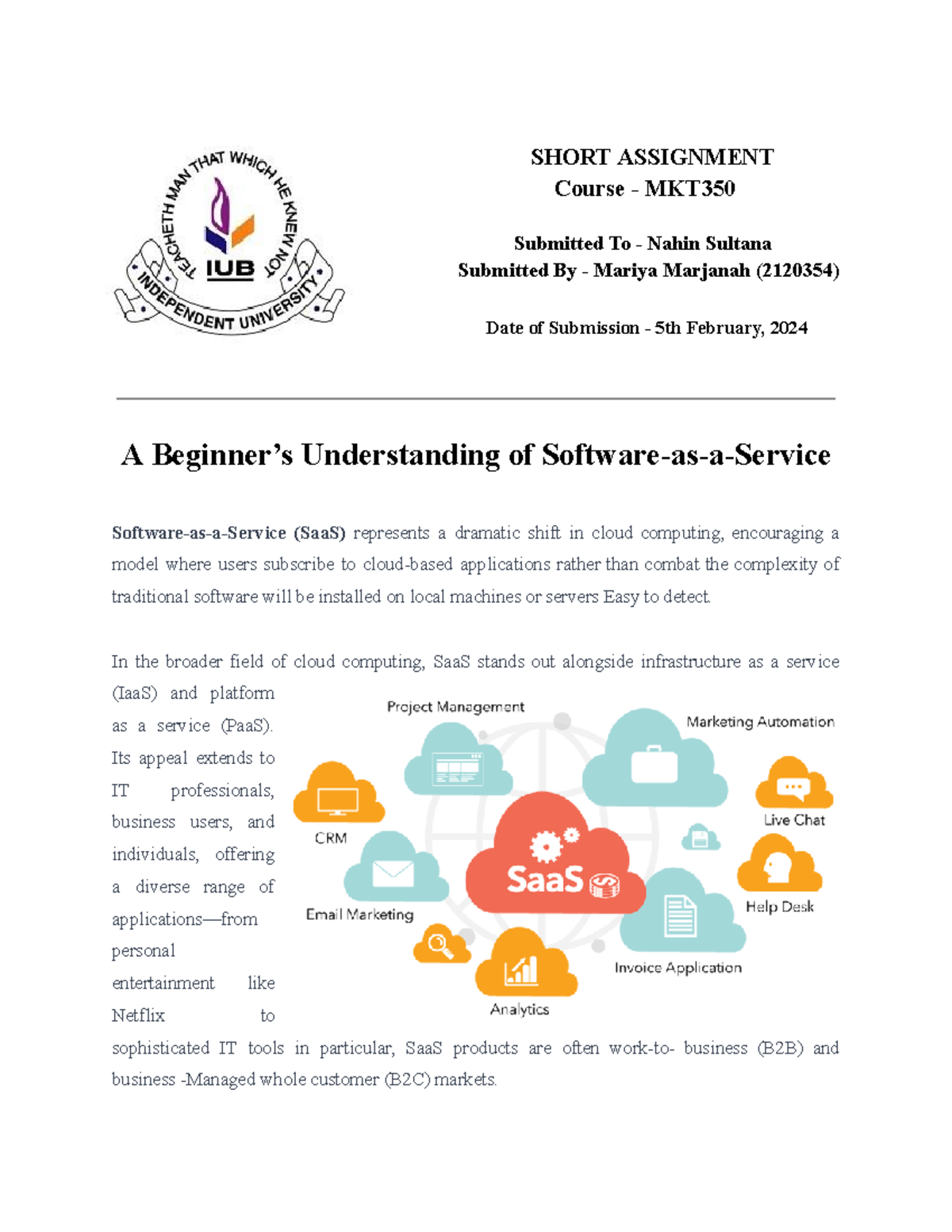 A Beginner’s Understanding of Software-as-a-Service - SHORT ASSIGNMENT ...