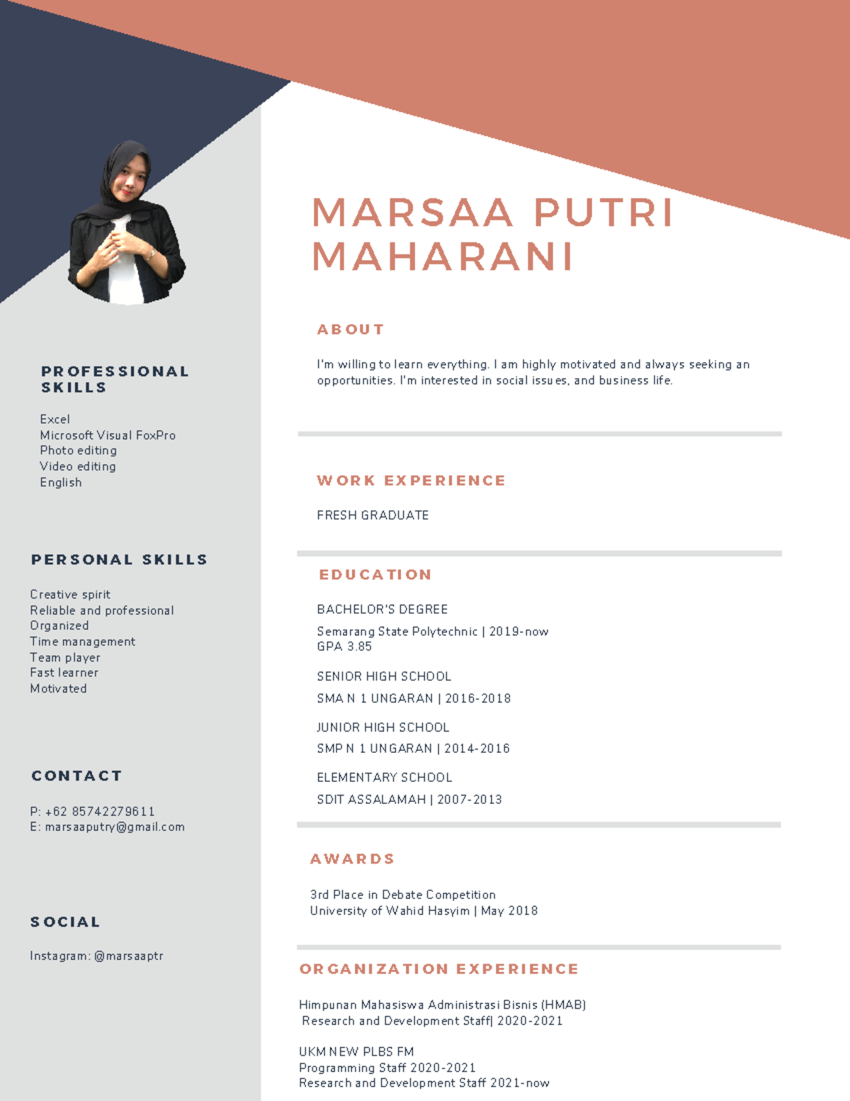 CV-Marsaa Putri Maharani - ABOUT I'm willing to learn everything. I am ...