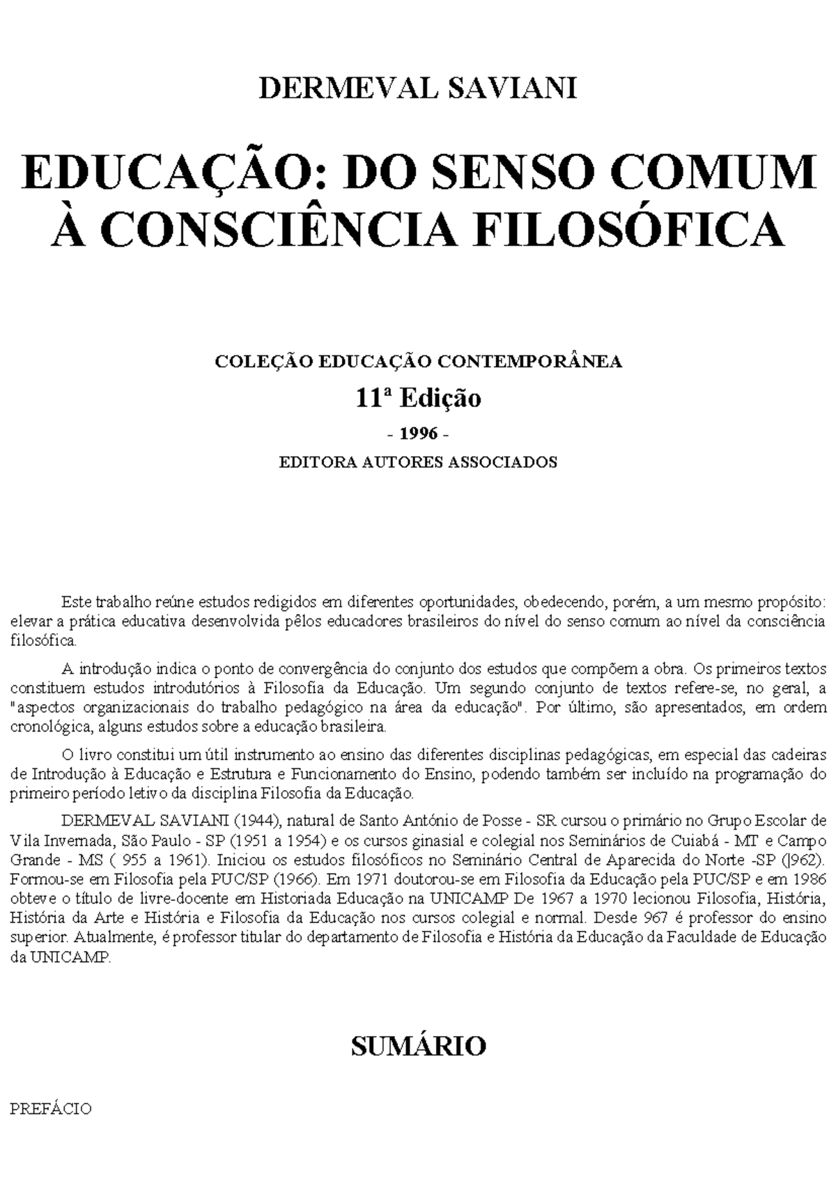4. Educação, Do Senso Comum à Conciência Filosófica - Dermeval Saviani ...