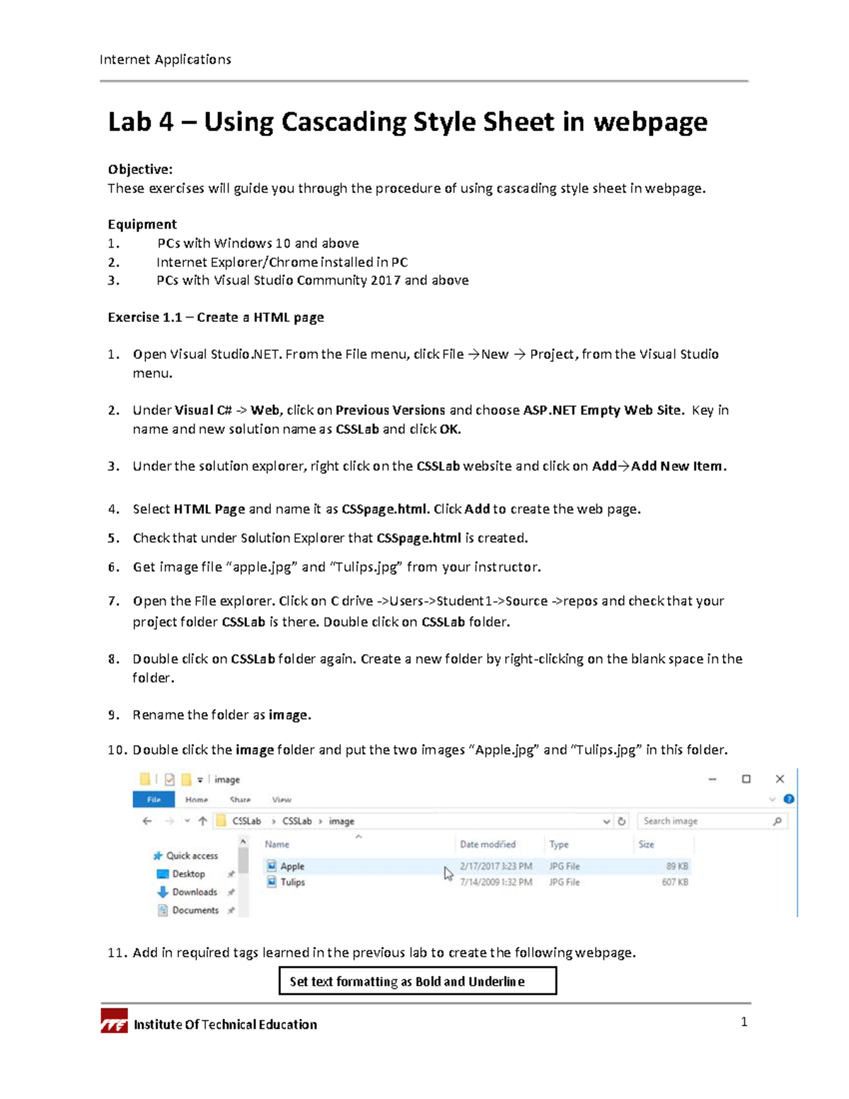 Lab 4 Use Cascading Style Sheet in webpage 1 Lab 4 Using