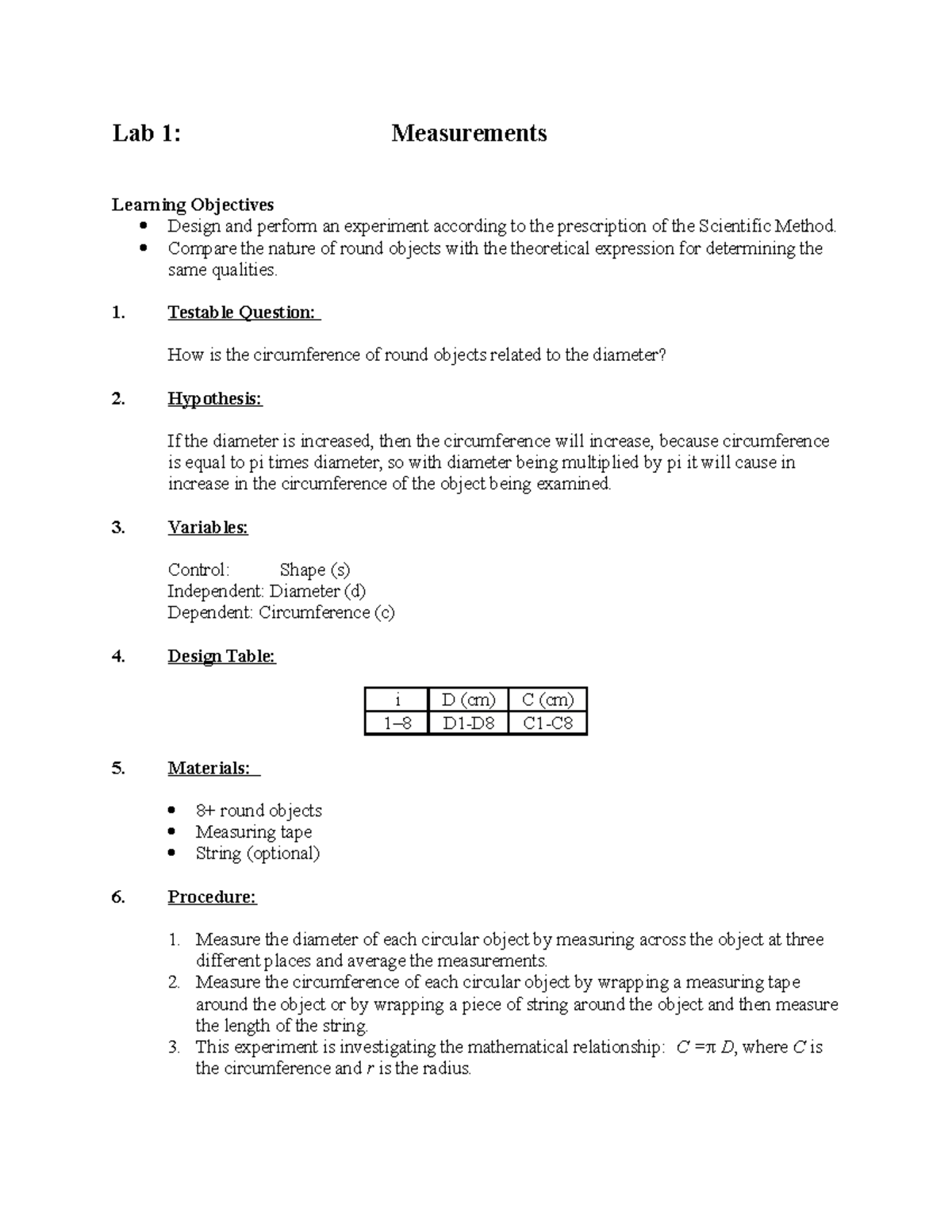PHY111L Lab 1 Measurements Lab 1 Measurements Learning Objectives Design and perform an Studocu