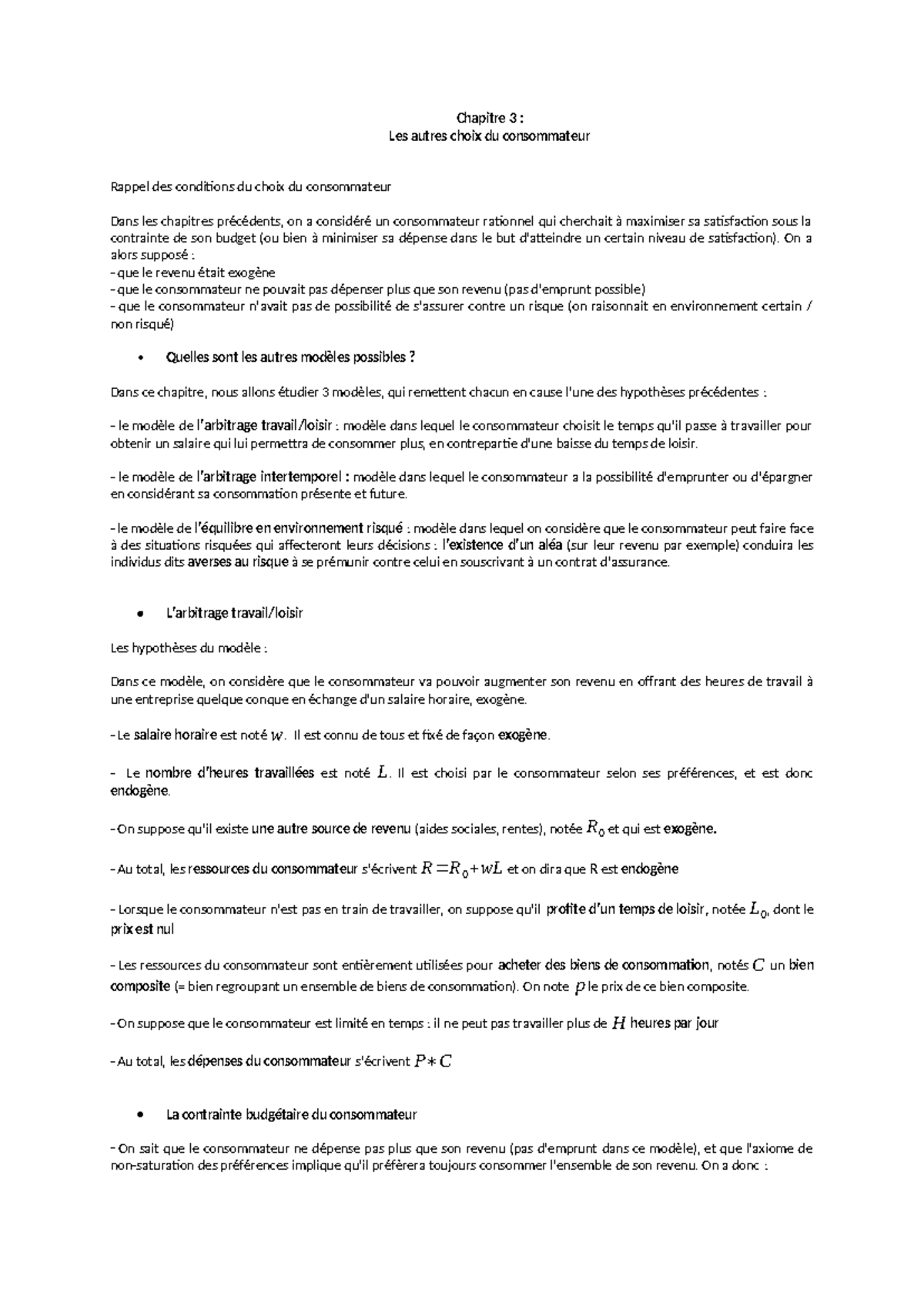Chapitre 3 - cours micro - Chapitre 3 : Les autres choix du ...