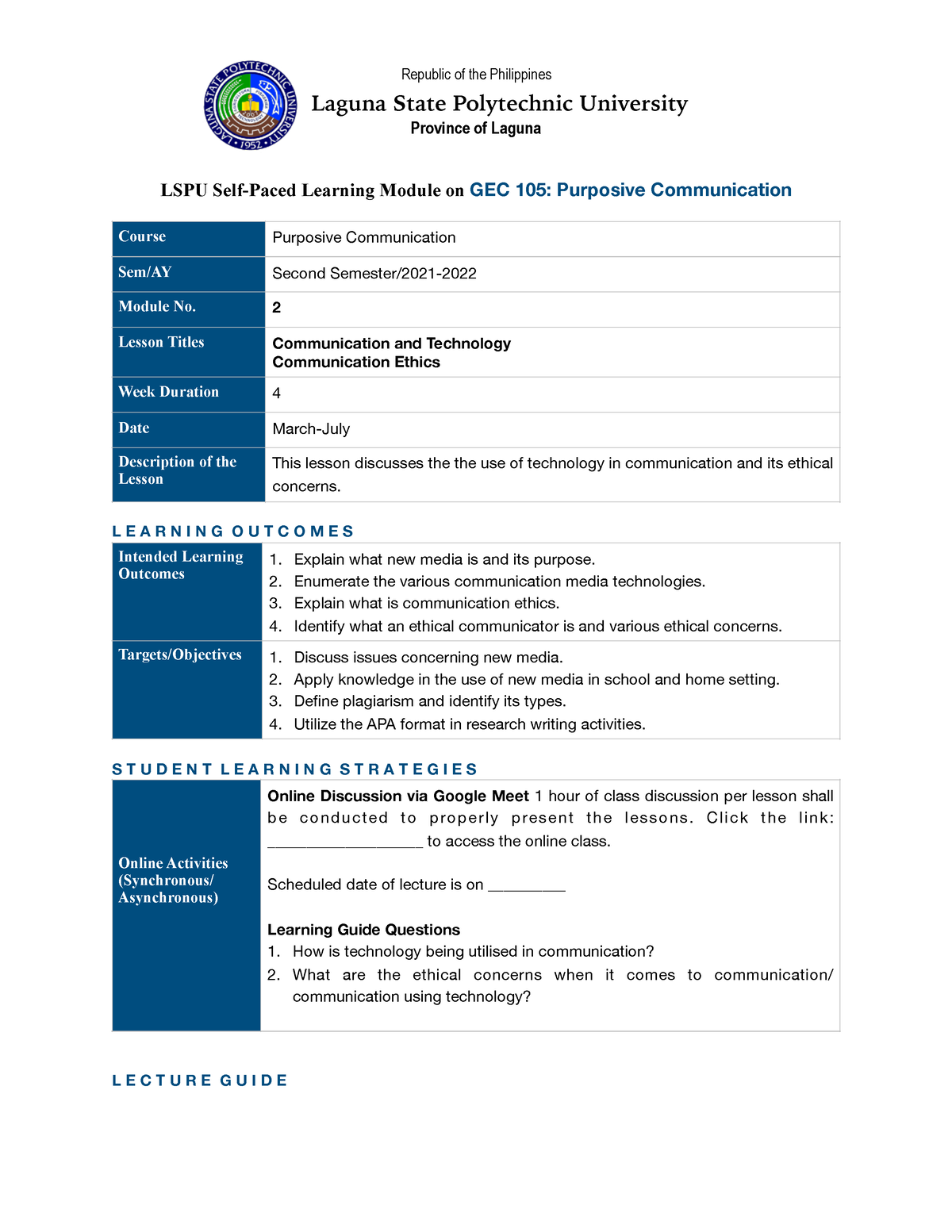 Purposive Communication Module 2 AY 2021-2022 2nd Sem - Laguna State ...