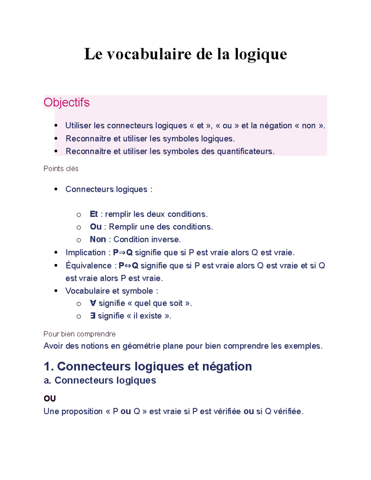 Le Vocabulaire De La Logique | Connecteur logique (ou marqueur de ...