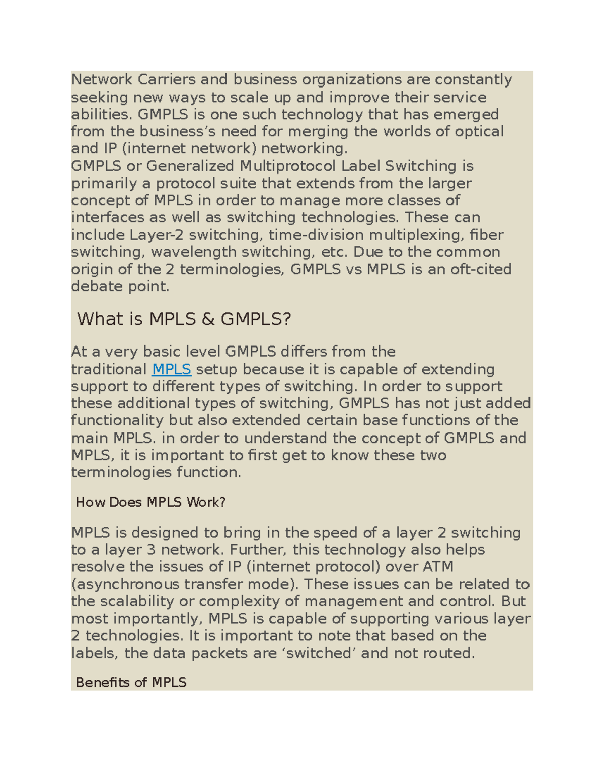 Gmpls vs MPLS - Network Carriers and business organizations are ...