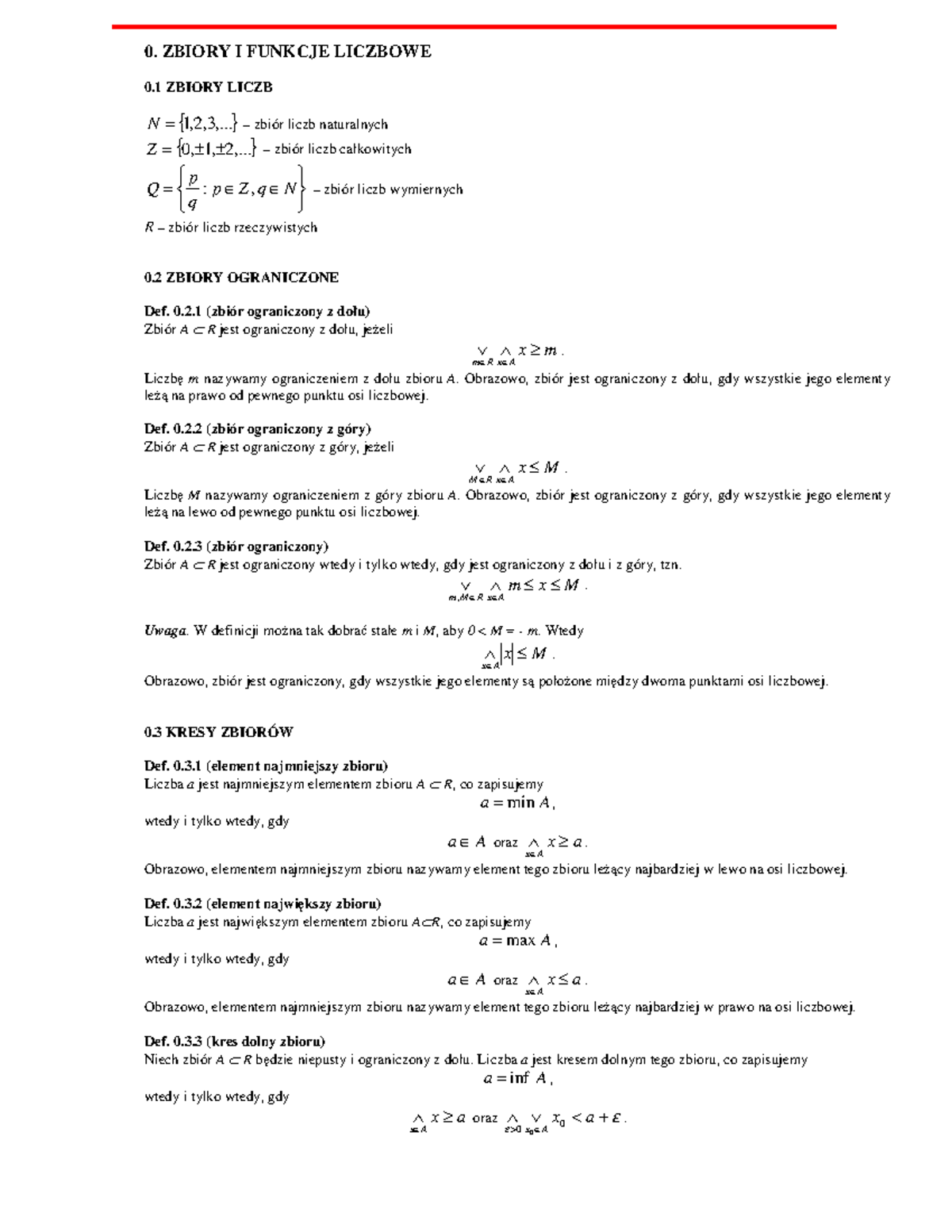 Analiza Matematyczna - 0. ZBIORY I FUNKCJE LICZBOWE 0 ZBIORY LICZB N ...