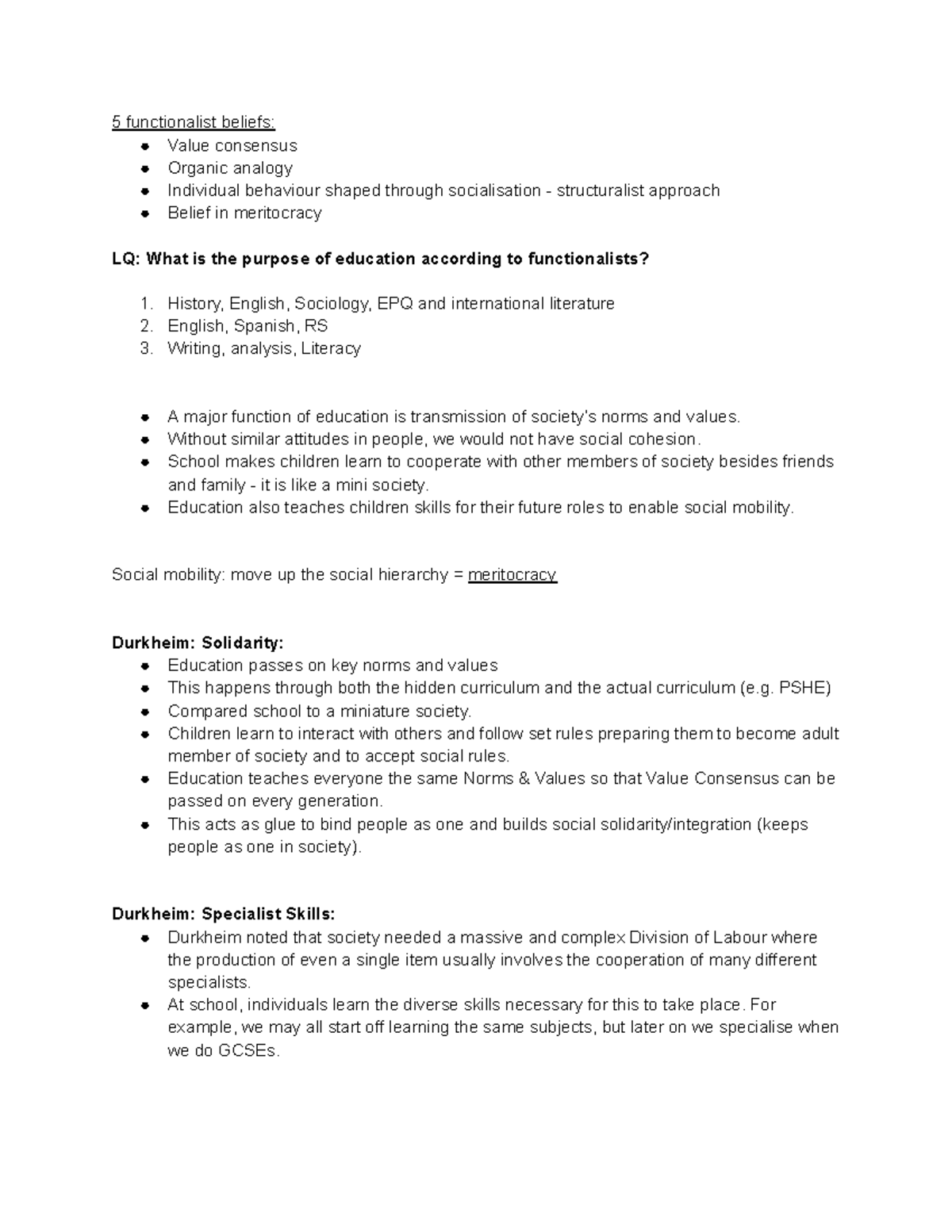 26 09 22 Functionalist views on Education - 5 functionalist beliefs ...