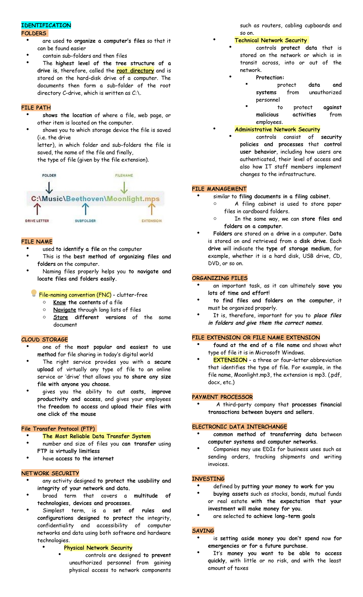IT Reviewer - Lectures - IDENTIFICATION FOLDERS are used to organize a ...