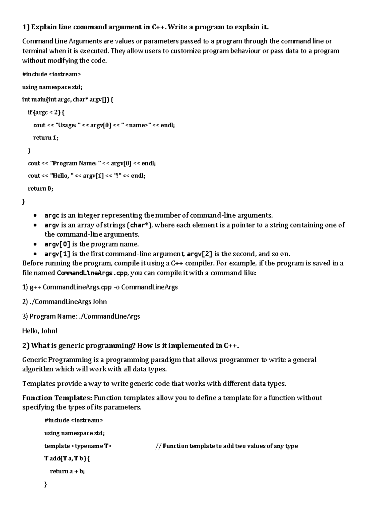 OOP Endsem - 1) Explain line command argument in C++. Write a program ...