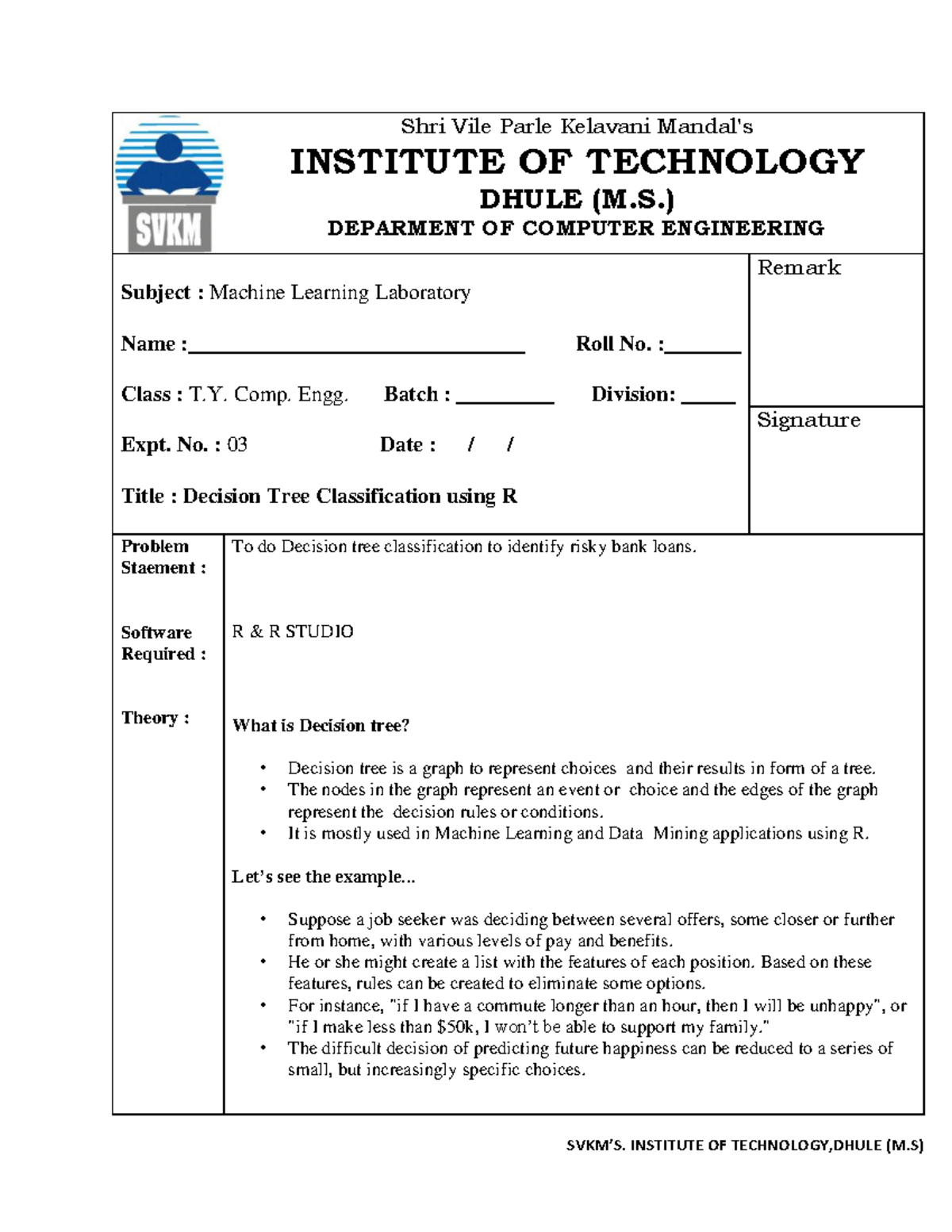 Manual ML 3 - Done - Shri Vile Parle Kelavani Mandal's INSTITUTE OF ...