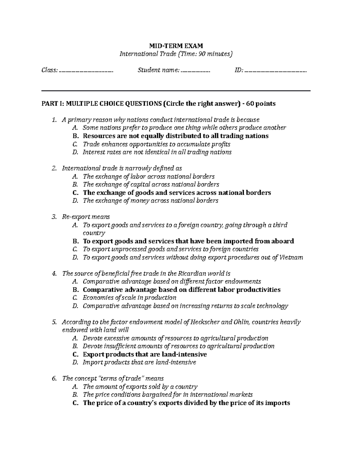 International-trade it-midterm - MID-TERM EXAM International Trade ...