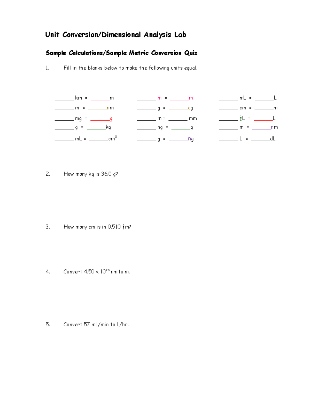 Lab Dimensional Analysis 2020 summer II (1) (1) Unit Conversion