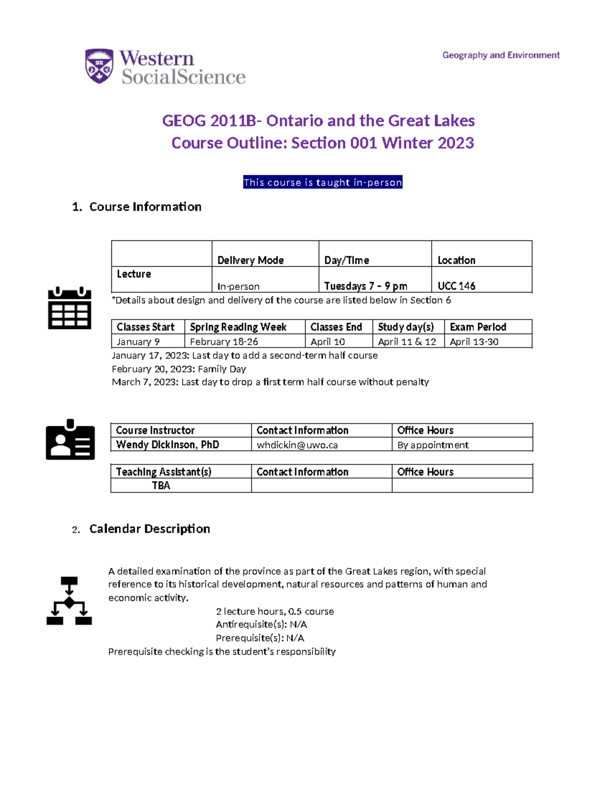 2011 course syllabus GEOG 2011B Ontario and the Great Lakes Course