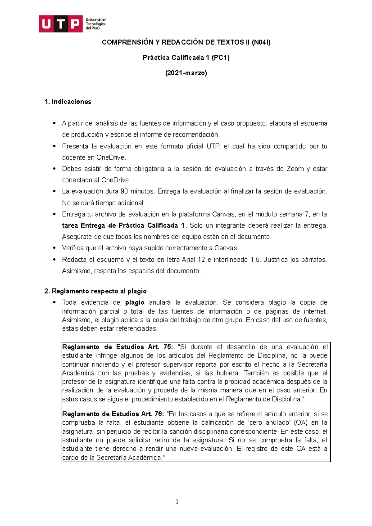 S07. S2 - Práctica Calificada 1 (PC1) Formato UTP - COMPRENSIÓN Y ...