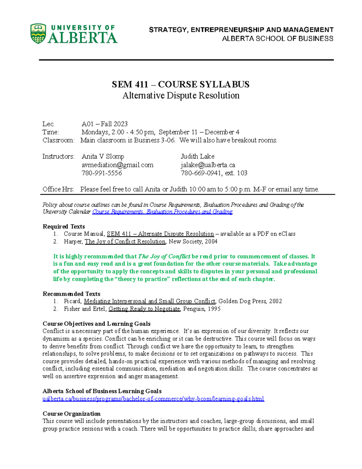 SEM 411 Course Syllabus Fall 2023 Lake Velduisen Slomp - SEM 411 ...