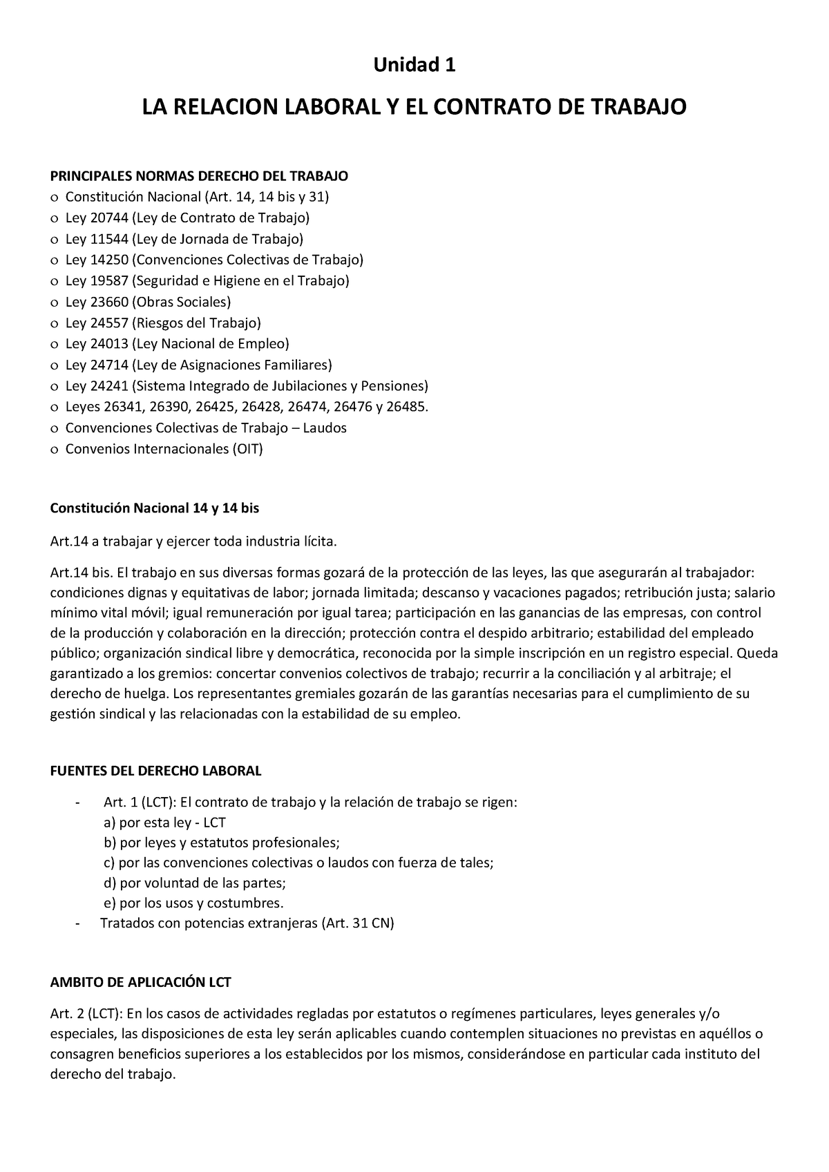 Resumen U1 6 Unidad 1 La Relacion Laboral Y El Contrato De Trabajo Principales Normas Derecho 6115