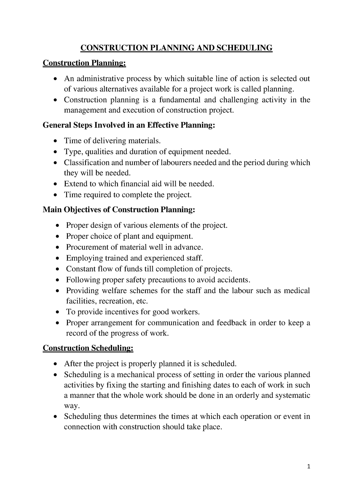 Construction Planning AND Scheduling - 1 CONSTRUCTION PLANNING AND