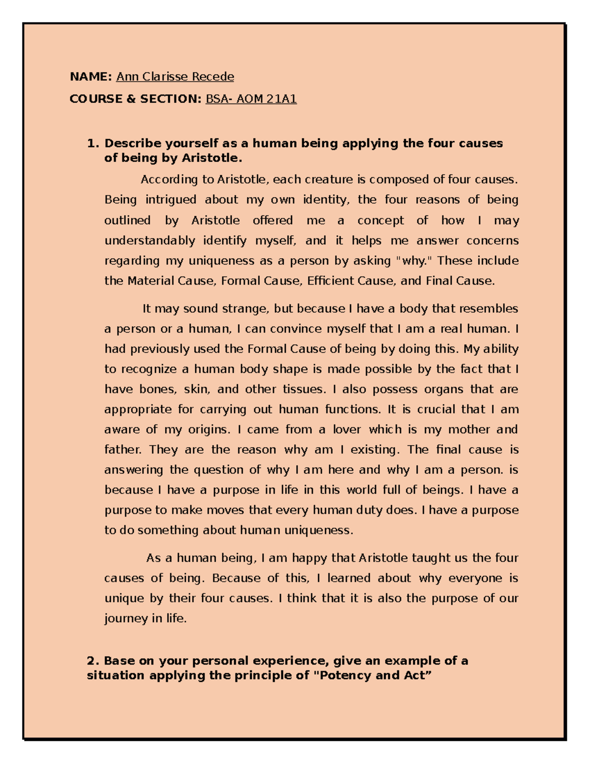 ACT- Essay#2- Recede,A.C - NAME: Ann Clarisse Recede COURSE & SECTION ...