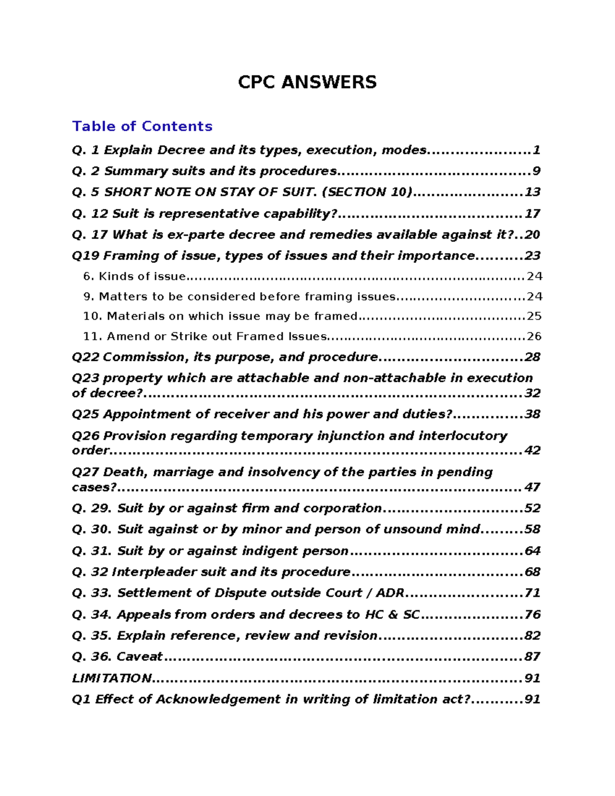 CPC Final - Cpc Doc - CPC ANSWERS Q. 1 Explain Decree And Its Types ...