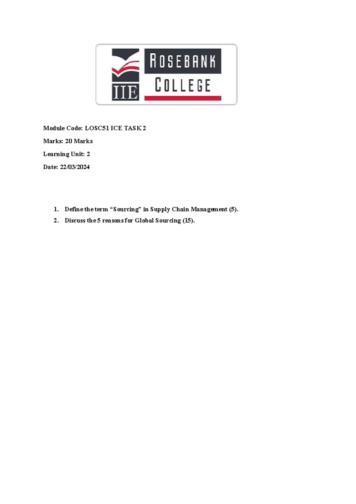 LOSC5121 - ICE TASK 2 - Module Code: LOSC51 ICE TASK 2 Marks: 20 Marks ...