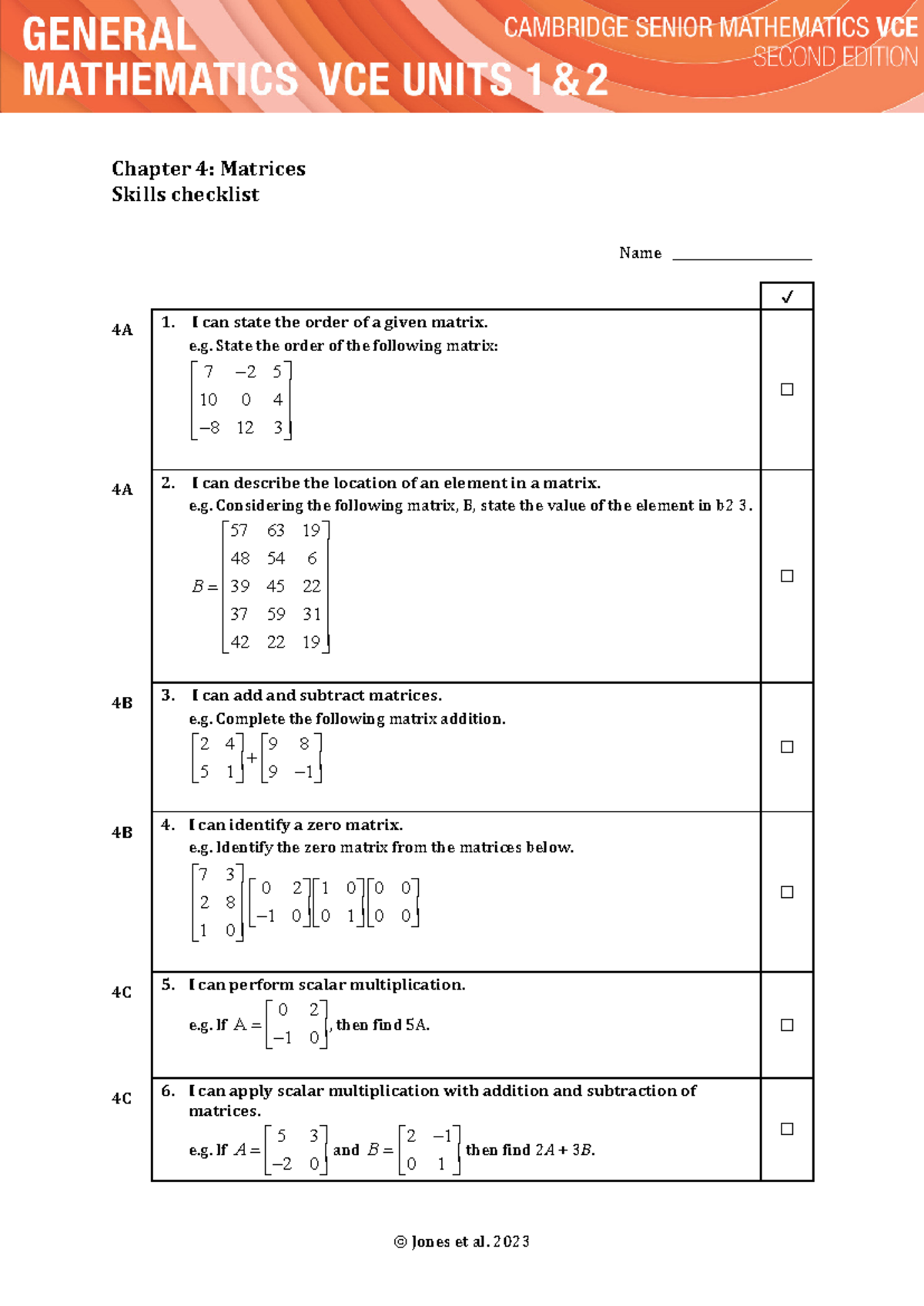 Skills-checklist - maths checkleist - Chapter 4: Matrices Skills ...