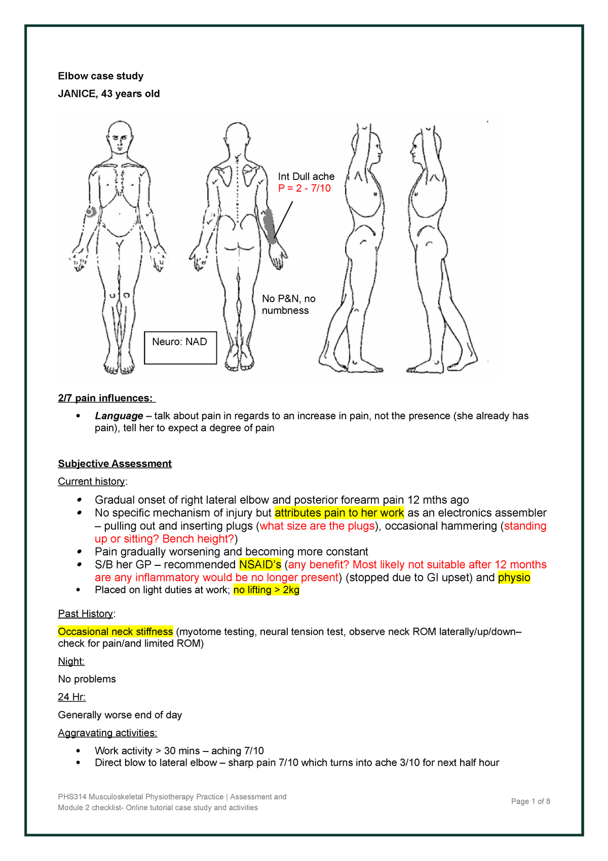 Elbow case study, activities and module checklist - PHS314 - CSU - Studocu