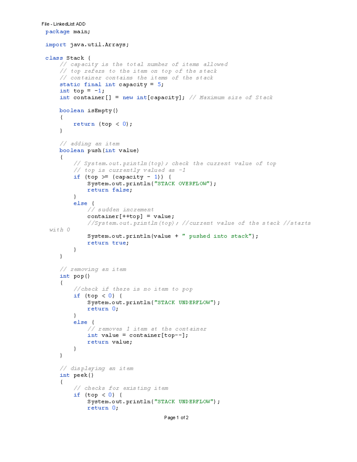 Stack Array without line number - File - LinkedList ADD Page 1 of 2 ...