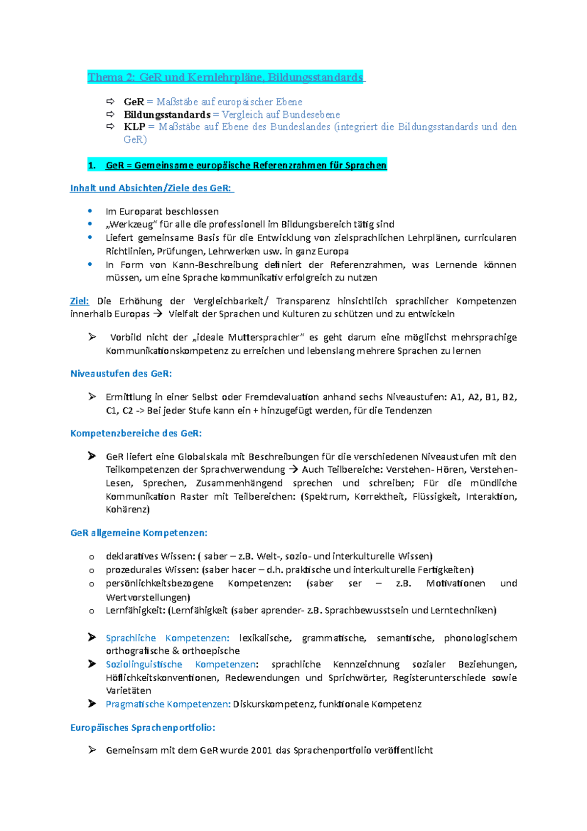 2. Ge R und Kernlehrpläne, Bildungsstandards - Thema 2: GeR und ...