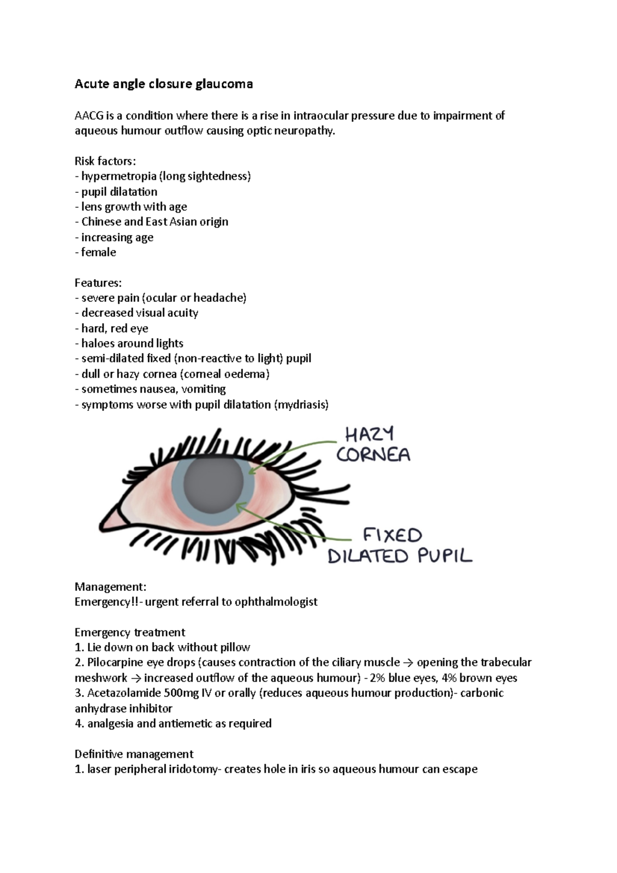Acute angle closure glaucoma - Risk factors: hypermetropia (long ...