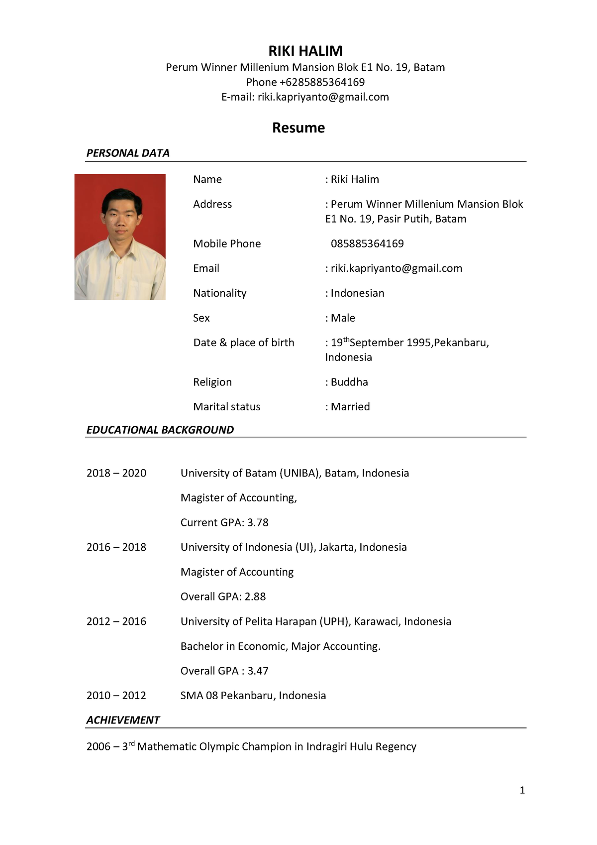 Resume Riki Halim (1) - Lecture notes 1 - Perum Winner Millenium ...