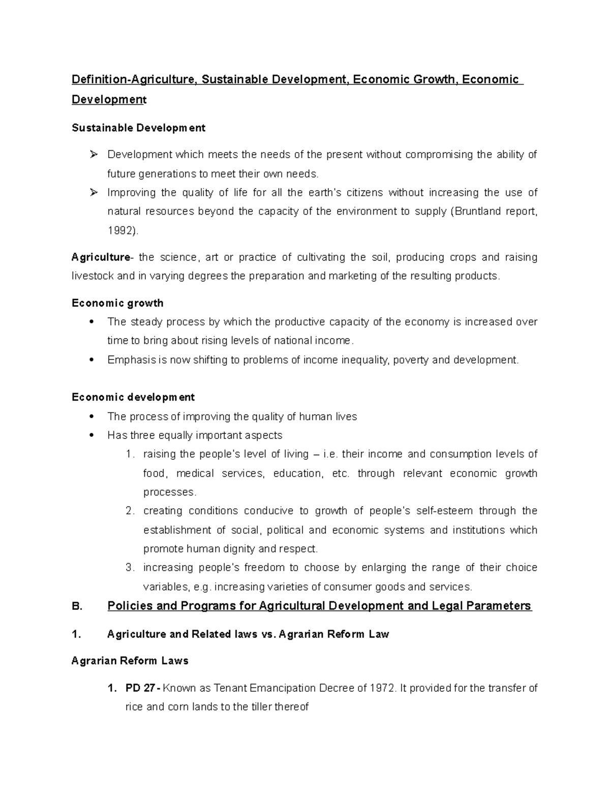 DefinitionAgriculture, Sustainable Development, Economic Growth