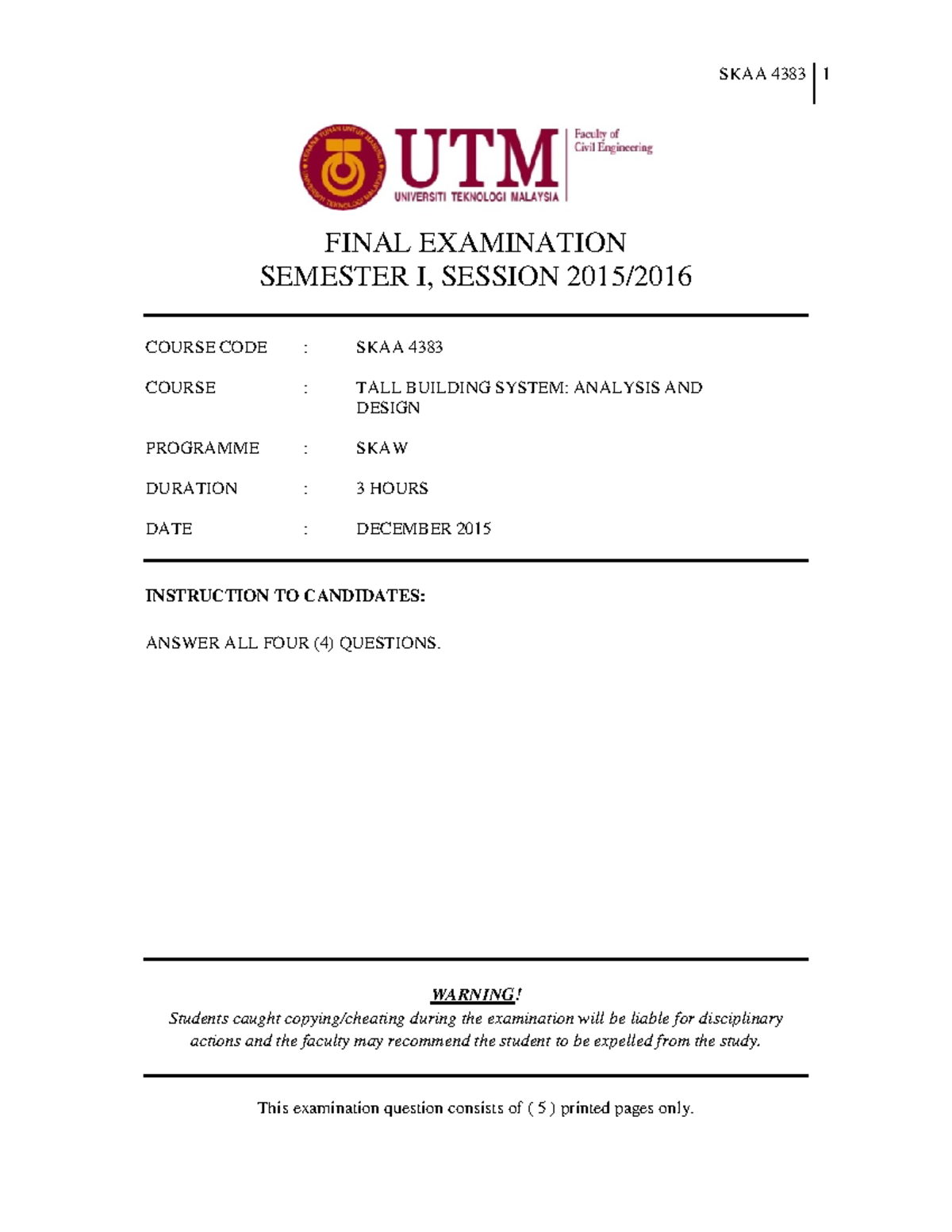 Full Text - Final exam - FINAL EXAMINATION SEMESTER I, SESSION 2015 ...