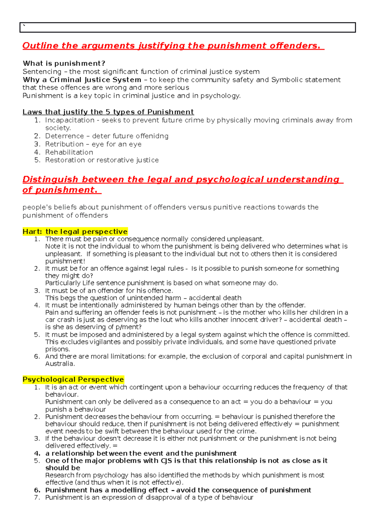 Corrections Final EXAM Notes - ` Outline the arguments justifying the ...