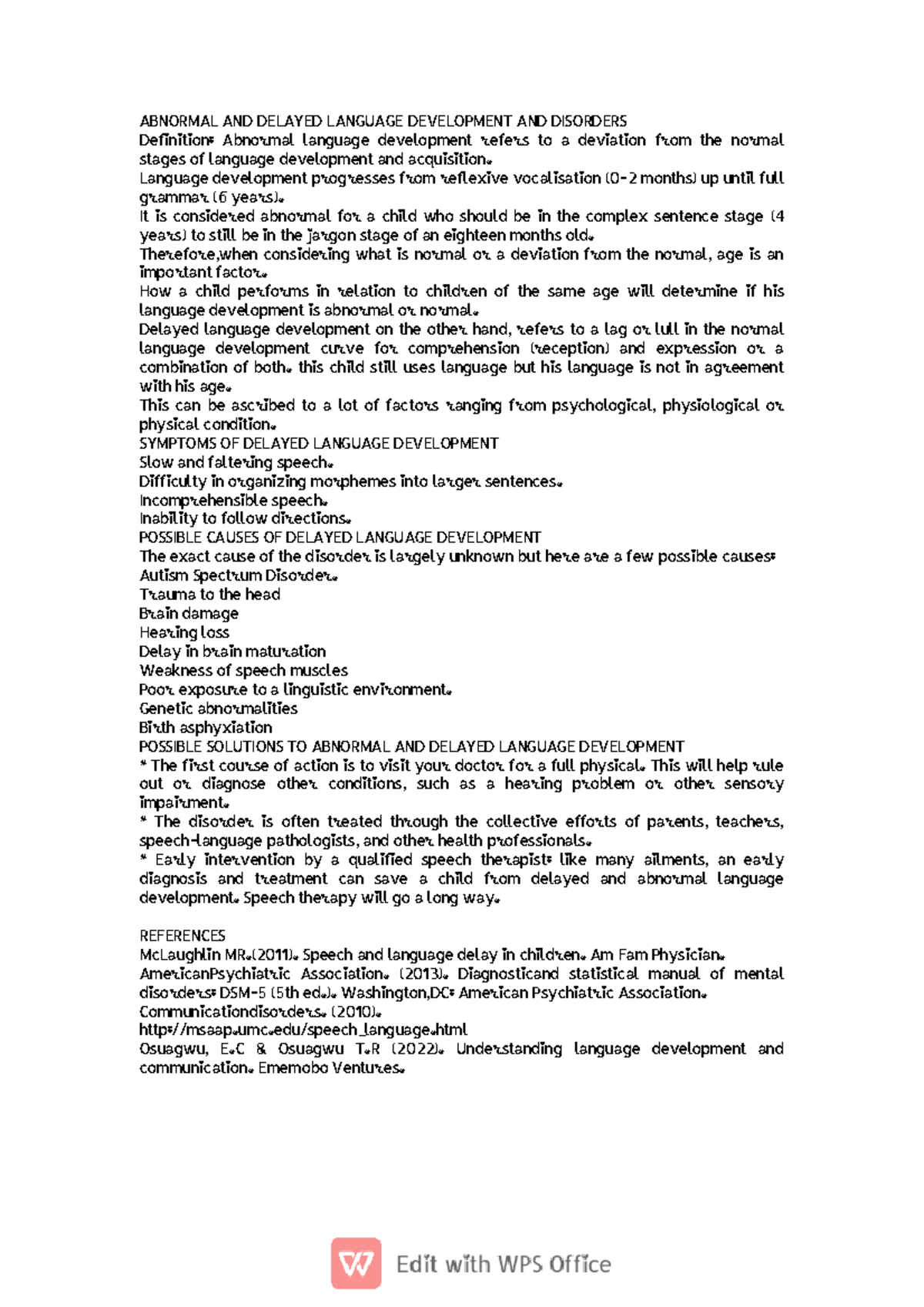 Abnormal AND DE-WPS Office - ABNORMAL AND DELAYED LANGUAGE DEVELOPMENT ...