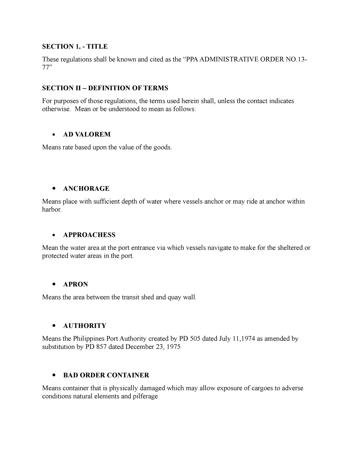 Definition of terms - Cm102 - SECTION 1. - TITLE These regulations ...