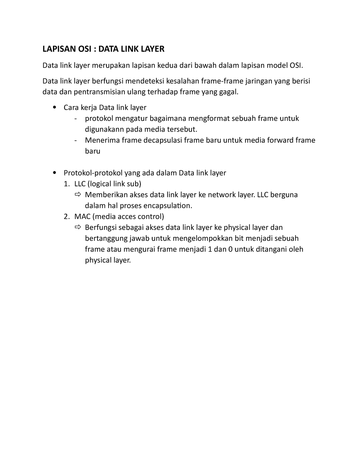 Data Link Layer Lapisan Osi Data Link Layer Data Link Layer Merupakan Lapisan Kedua Dari