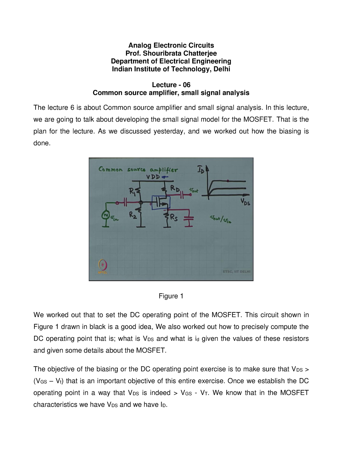 Lec6 - Notes - Analog Electronic Circuits Prof. Shouribrata Chatterjee ...