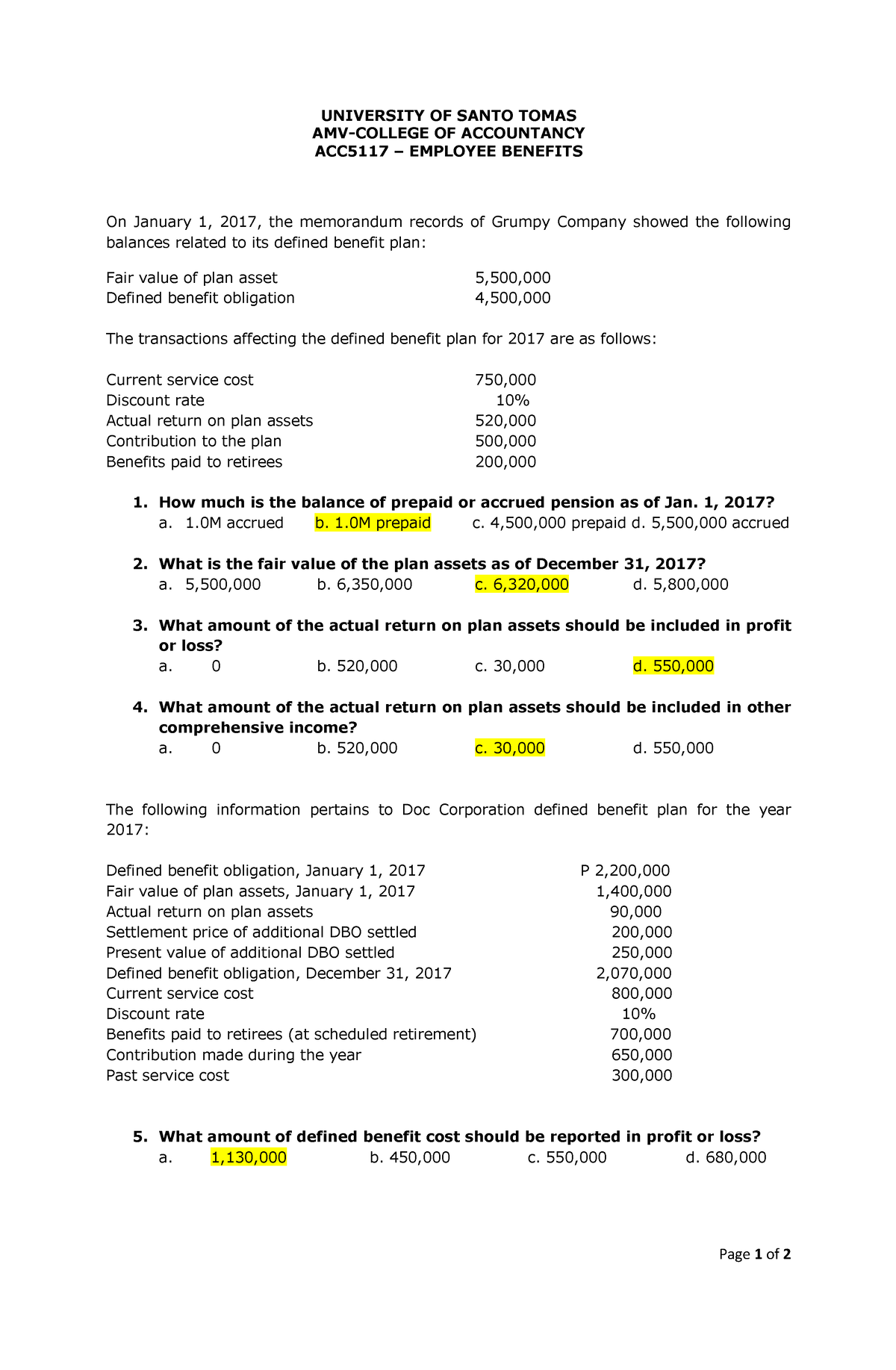 Handout Employee Benefits - Page 1 of 2 UNIVERSITY OF SANTO TOMAS AMV ...