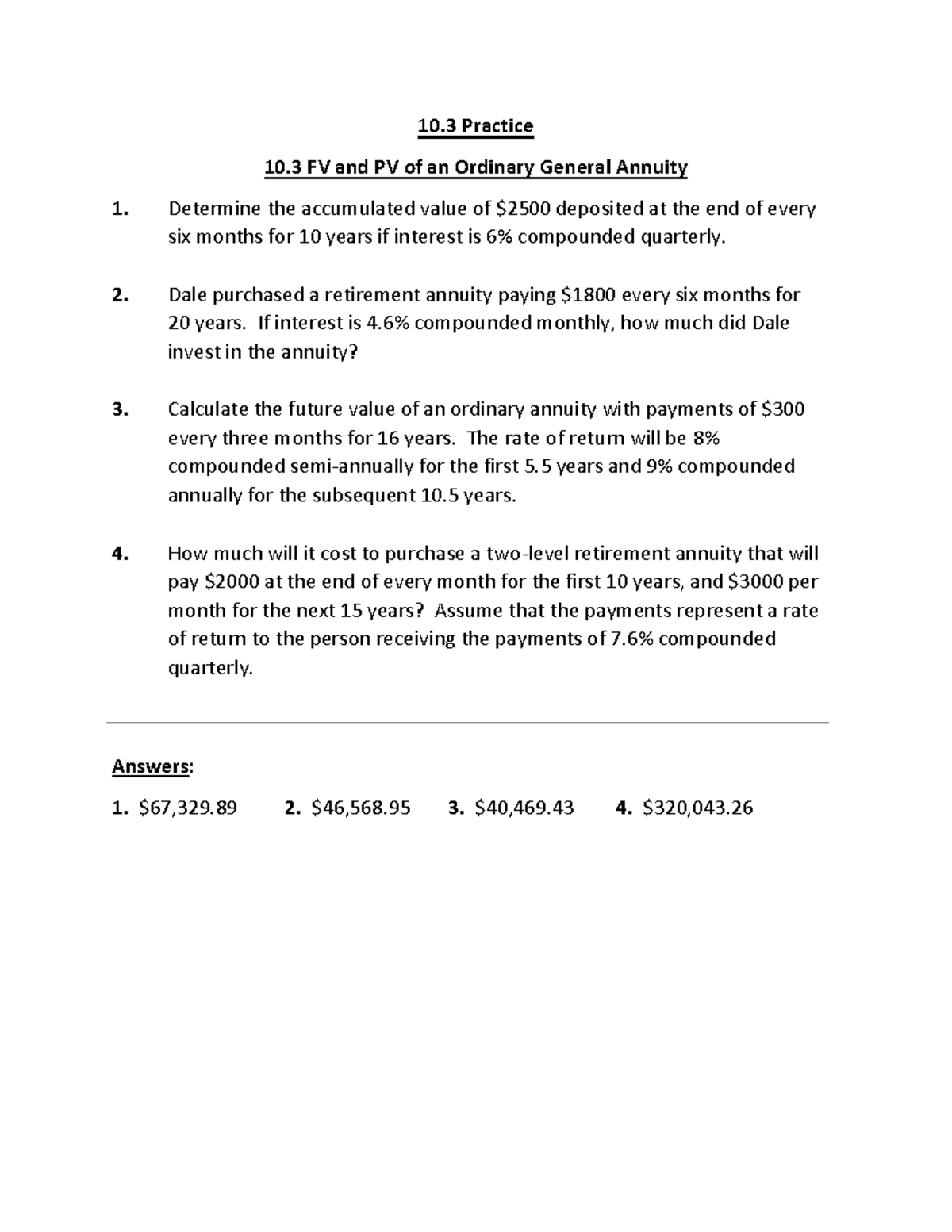 10.3 Practice - Math - 10 Practice 10 FV and PV of an Ordinary General ...