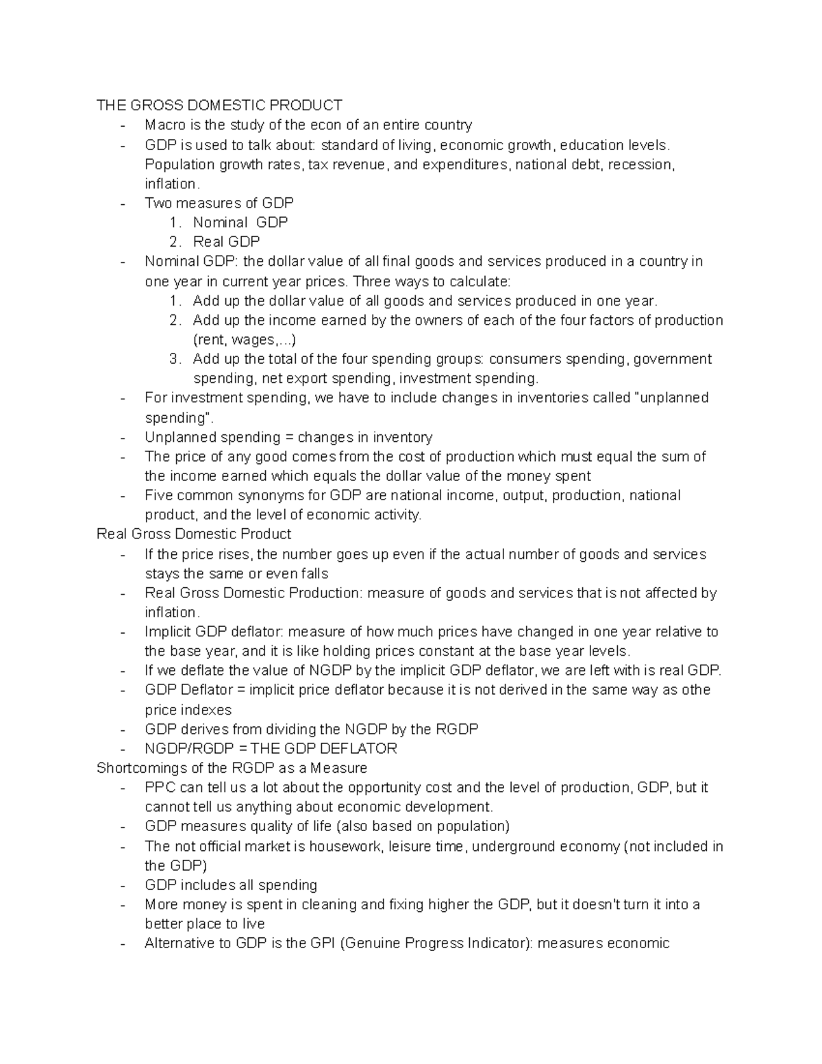 C4r - class notes - THE GROSS DOMESTIC PRODUCT Macro is the study of ...