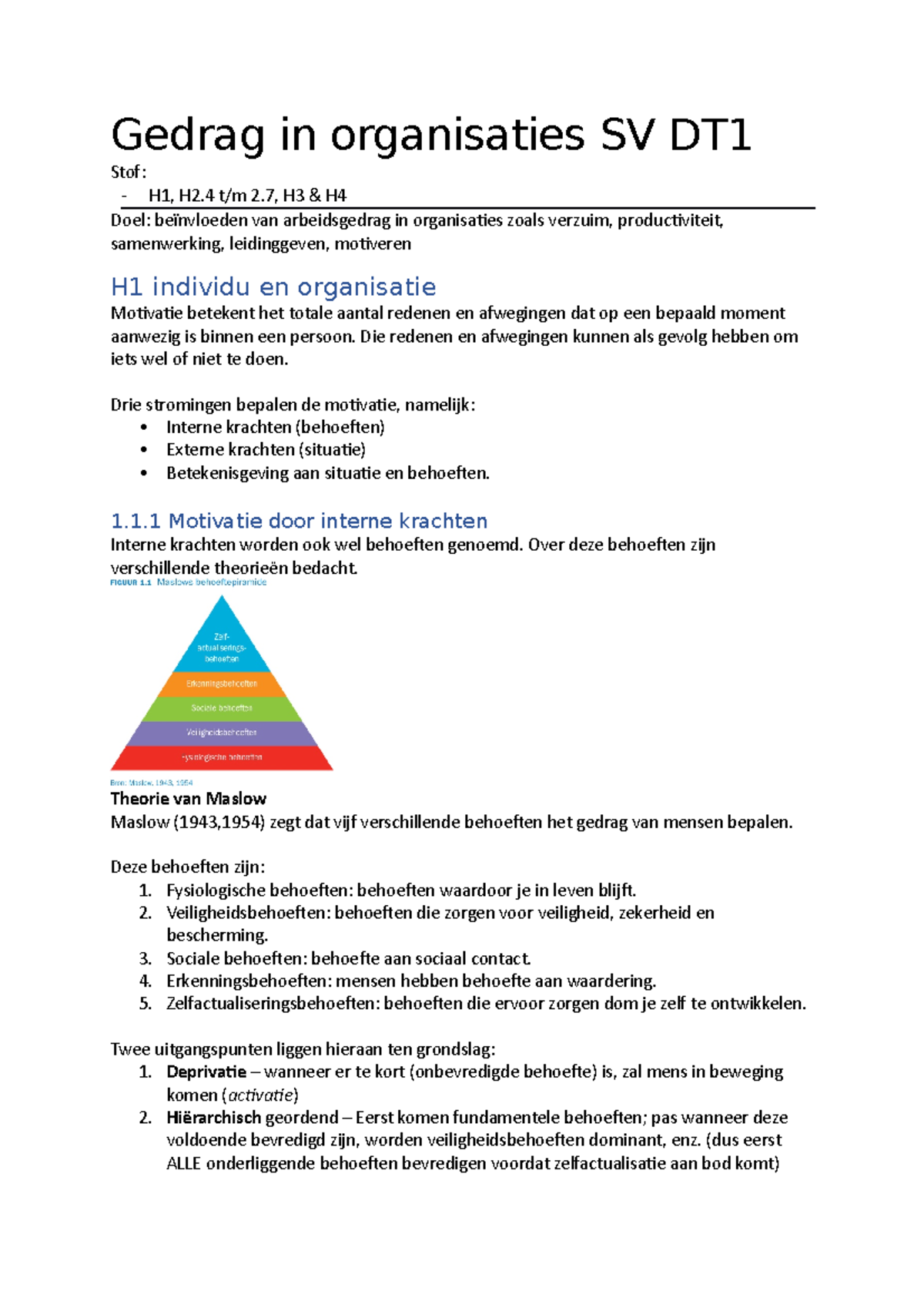 Gedrag In Organisaties Samenvatting DeelToets 1 - Gedrag In ...