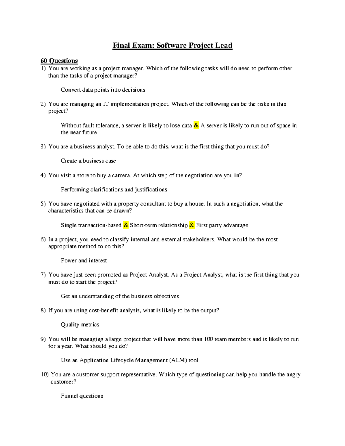 Skillsoft Software Project Lead Final Exam - Final Exam: Software ...