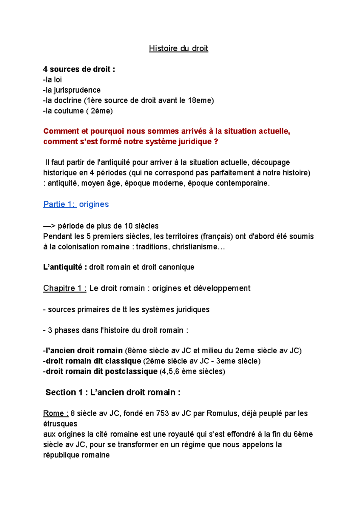 Cours 1 - histoire du droit - Histoire du droit 4 sources de droit ...