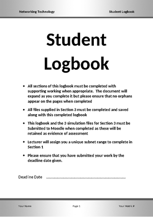 Networking Logbook 1 - Networking logbook name: Kevin mcfarlane matric ...