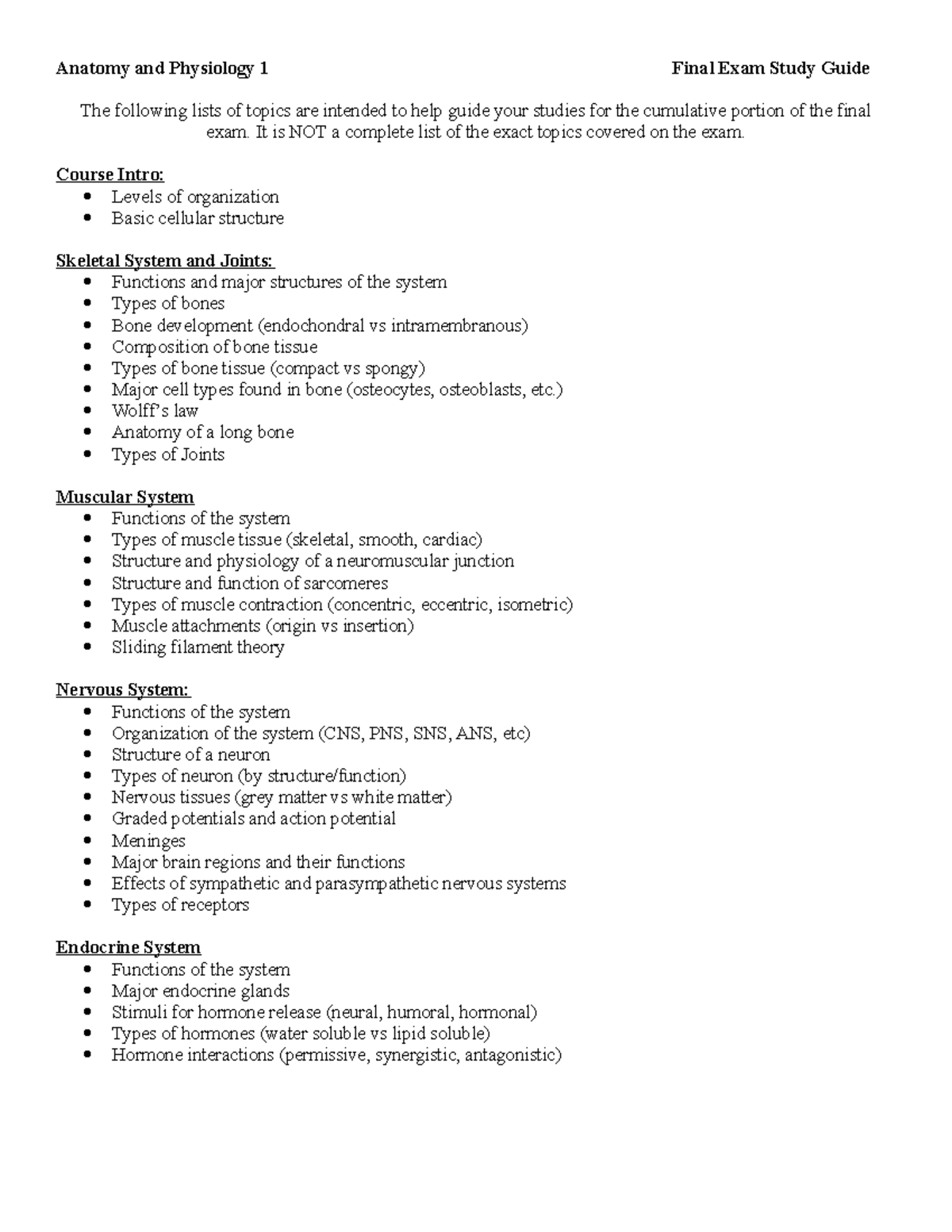 A&P1 Final Exam Study Guide 2019 - Anatomy and Physiology 1 Final Exam ...