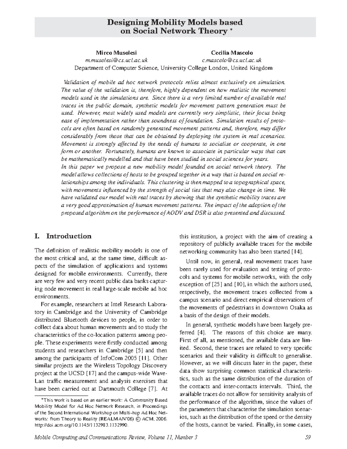 Designing mobility models based on social network theory - Designing ...