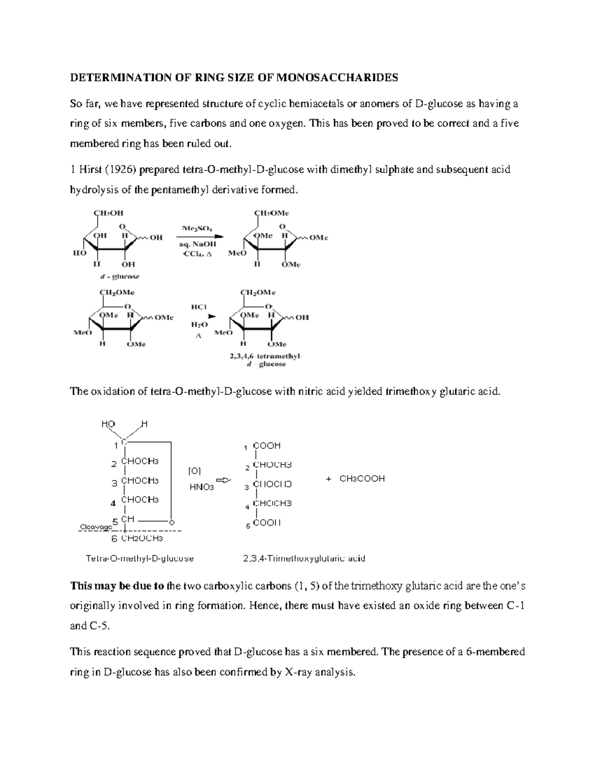 Carbohydrates ii DETERMINATION OF RING SIZE OF MONOSACCHARIDES So
